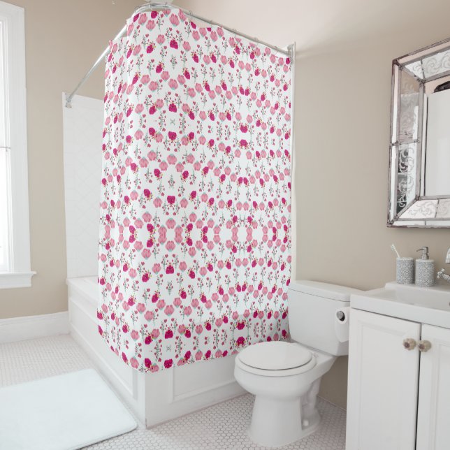 Chic pink and red Floral print seamless pattern Shower Curtain (In Situ)