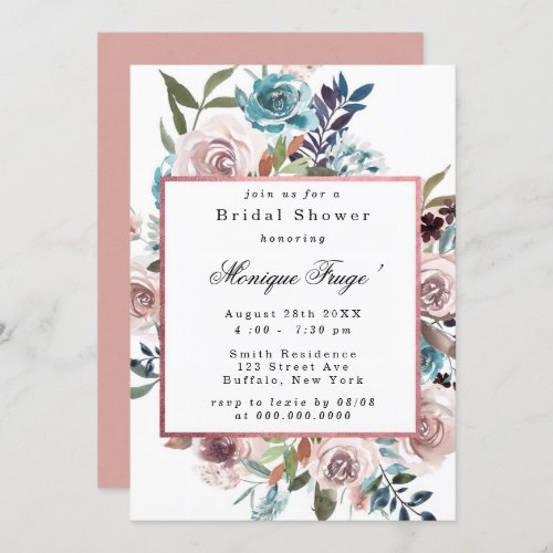 Chic Pink and Teal Peony Bridal Shower  Invitation