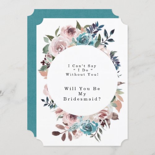 Chic Pink and Teal Peony Will You Be My Bridesmaid Invitation