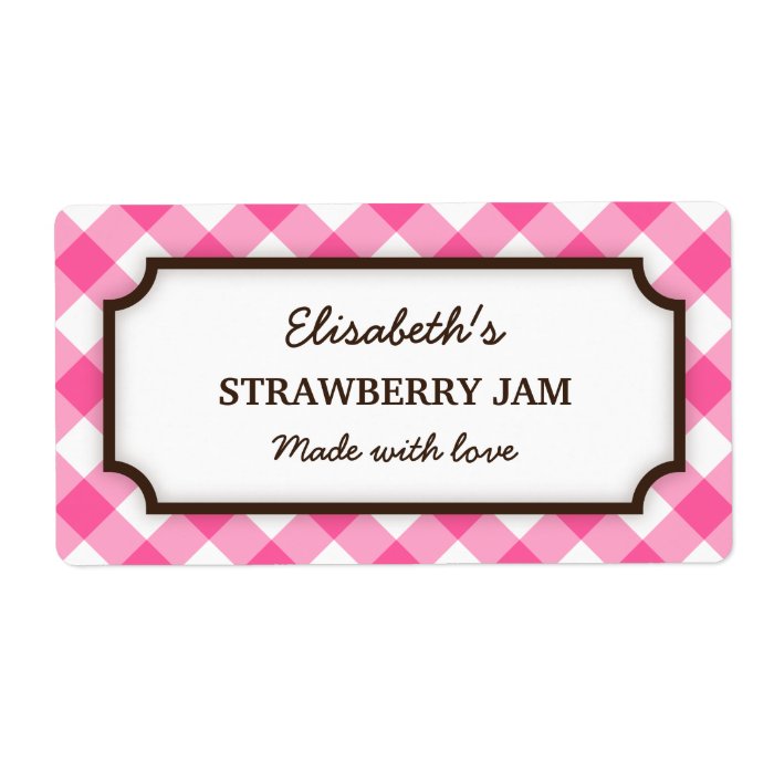 Chic pink and white gingham canning jar labels