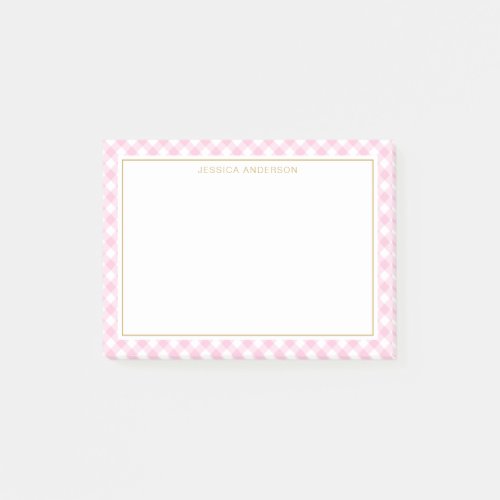 Chic Pink And White Gingham Pattern Post_it Notes