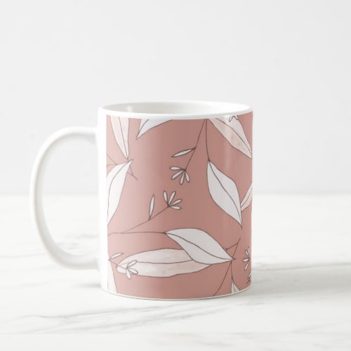 Chic Pink and White Leaves Mug
