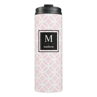 Chic Pink and White Pattern with Black Monogram Thermal Tumbler