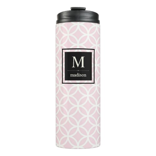 Chic Pink and White Pattern with Black Monogram Thermal Tumbler