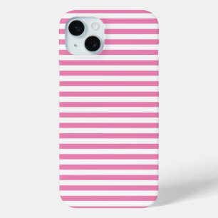 Chic Pink and White Striped  iPhone 15 Plus Case