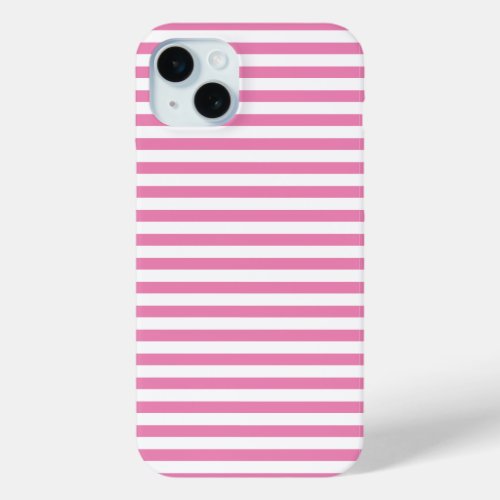 Chic Pink and White Striped  iPhone 15 Plus Case