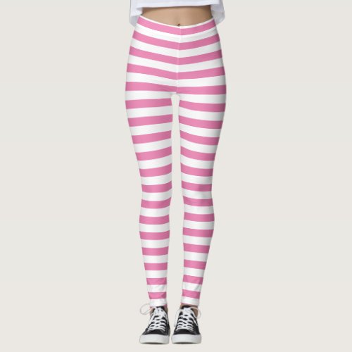 Chic Pink and White Striped  Leggings