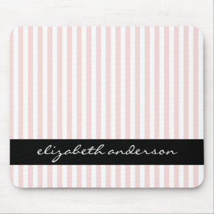 Chic Pink and White Stripes Mouse Pad