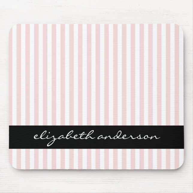 Chic Pink and White Stripes Mouse Pad (Front)