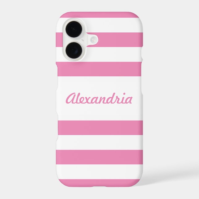Chic Pink and White Stripes Personalized Case-Mate iPhone Case (Back)