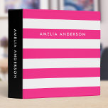 Chic Pink and White Stripes with Black Side 3 Ring Binder<br><div class="desc">This chic binder features pink and white stripes pattern on the front and back with a black color side. Personalize it by replacing the placeholder text in the template to add your information. For more options such as to change the font, text size/color and the spacing between letters click the...</div>