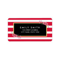 Chic Pink and White Stripes with Watercolor Floral Label