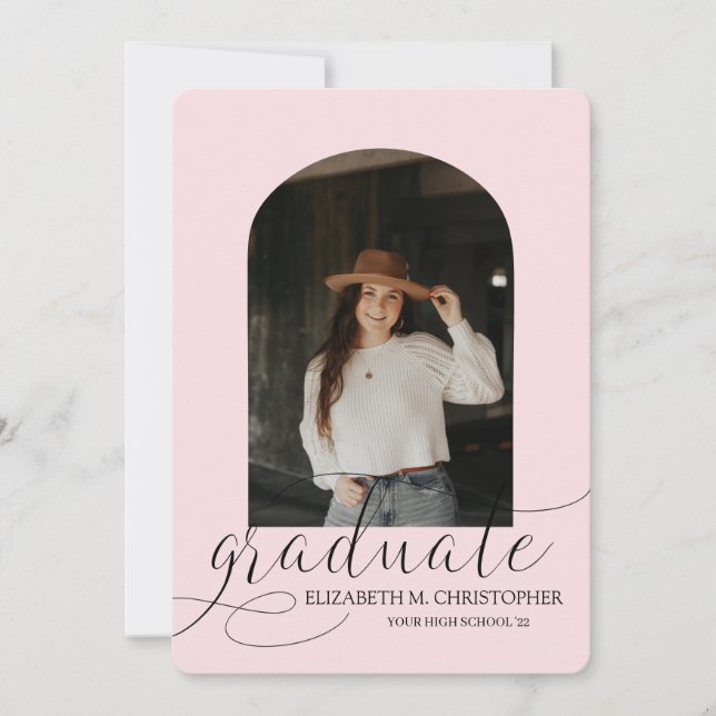 Chic Pink Arch 5 Photo Collage Graduation Announcement (Front)
