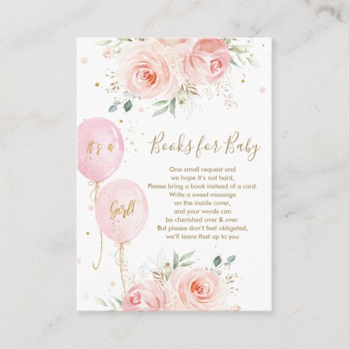 Chic Pink Balloons Blush Floral Books for Baby Enclosure Card