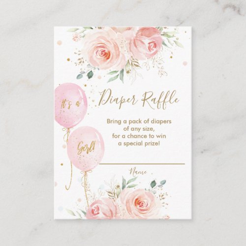 Chic Pink Balloons Blush Floral Diaper Raffle Enclosure Card