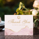 Chic Pink Bat Mitzvah Custom Gold Script Thank You Card<br><div class="desc">Chic pink and gold agate decorates the side of this modern Bat Mitzvah thank you card. Mazel Tov! Customize with your name under the Star of David. Perfect pretty cards for a chic,  stylish Jewish family celebrating a girl being called to the Torah.</div>