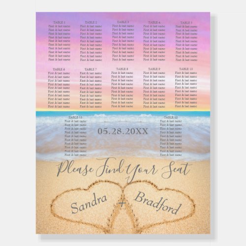 Chic Pink Beach Wedding 2 Heart Seating Chart Foam Board