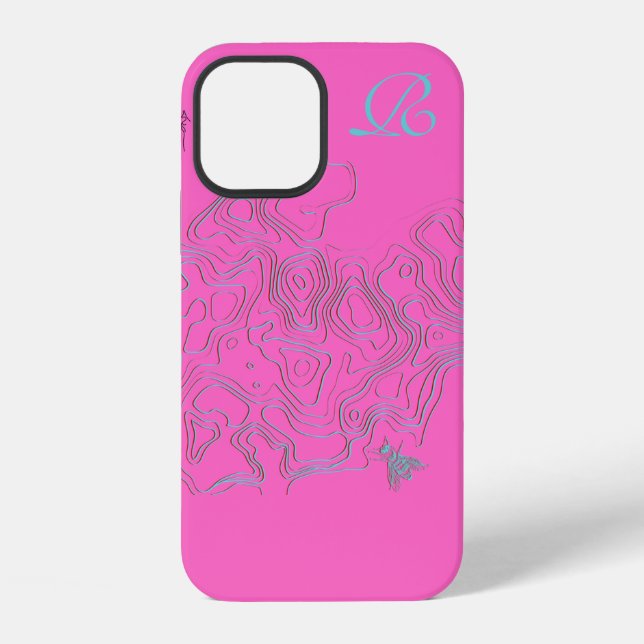 Chic Pink Bee  Monogram Case-Mate iPhone Case (Back)