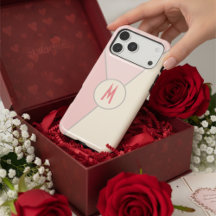 Chic Pink & Beige Pastel Color Block Monogrammed