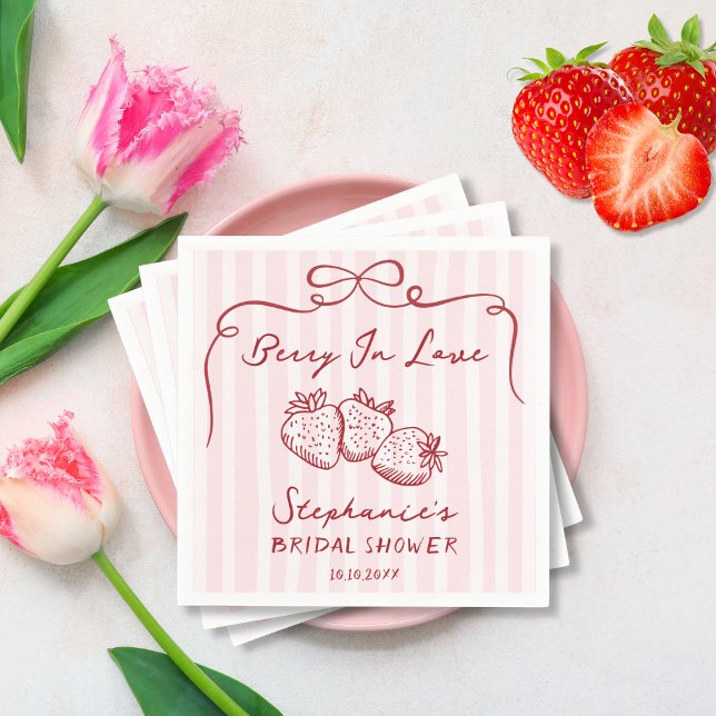 Chic Pink Berry In Love Bridal Shower Personalized Napkins (Creator Uploaded)