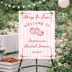 Chic Pink Berry In Love Bridal Shower Welcome Sign