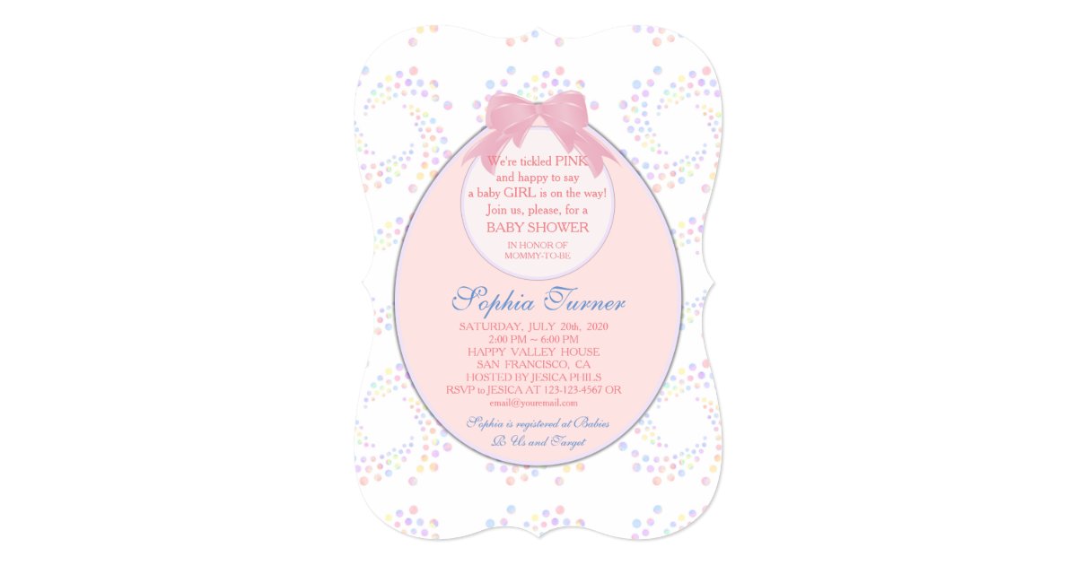 Chic Pink Bib Ribbon Girl Baby Shower Invite Zazzle Com