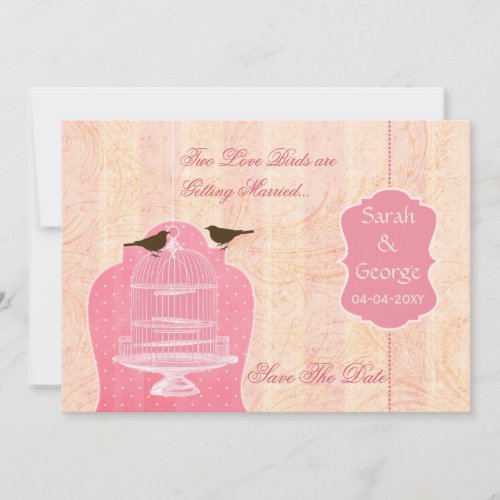 Chic pink bird cage love birds save the dates invitation