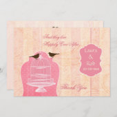 Chic pink bird cage, love birds Thank You Invitation (Front/Back)