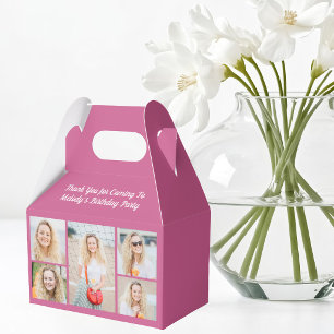 Chic Pink Birthday Photo Collage Party Favor Boxes