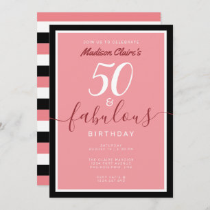 Chic Pink Black and White 50 and Fabulous Birthday Invitation