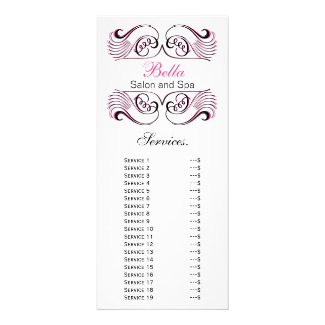 chic pink, black and white Services rack card (Front)