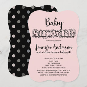 Chic Pink Black Floral Polka Dot Baby Shower Invitation