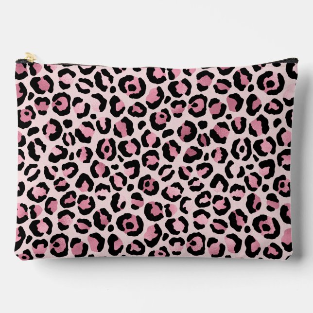 Chic pink black leopard pattern accessory pouch (Front)