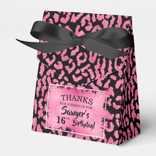Chic Pink Black Leopard Print Favor Boxes (Front Side)