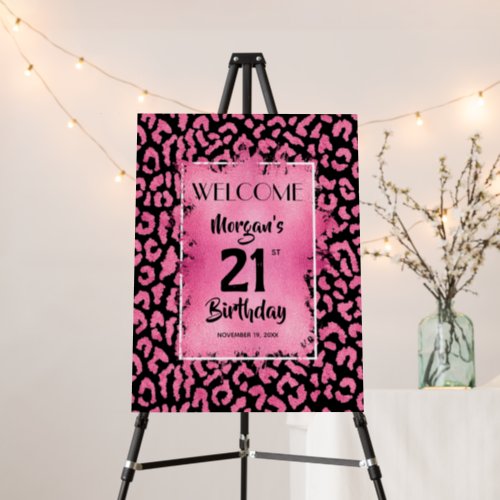 Chic Pink Black Leopard Print Welcome Foam Board