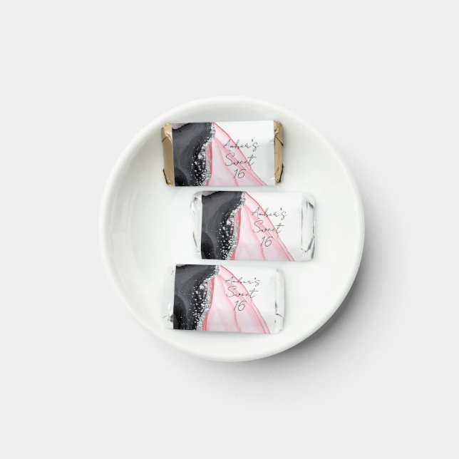 Chic Pink & Black Marble Hershey Mini Bar  Hershey's Miniatures (Plate)