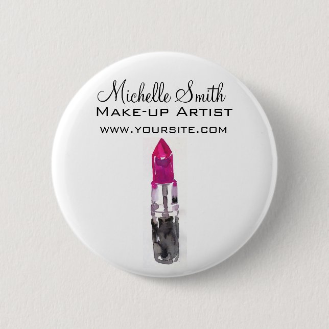Chic pink black silver watercolor lipstick Makeup  Pinback Button (Front)