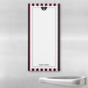 Chic Pink Black Stripes Scalloped Edges & Bow Magnetic Notepad