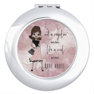 Chic Pink & Black Stylish Lady ‘Cool Mom’ Name Compact Mirror
