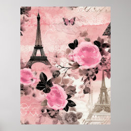 Chic Pink Black &amp; White Eiffel Tower Paris French Poster