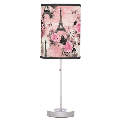 Chic Pink Black  White Eiffel Tower Paris French Table Lamp