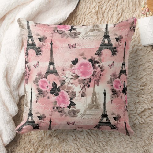 Chic Pink Black  White Eiffel Tower Paris French Throw Pillow