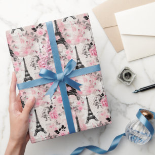 Chic Pink Black & White Eiffel Tower Paris French Wrapping Paper