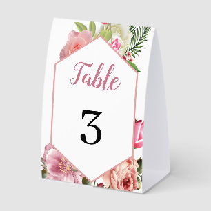 Chic Pink Blossom Hexagon Table Number Paper Table Tent