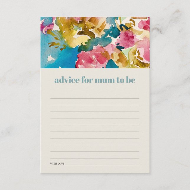 Chic Pink Blue Floral Advice For Mum Baby Shower Enclosure Card (Front)