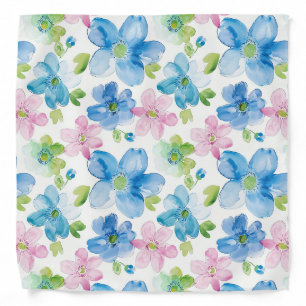 Chic Pink Blue Flowers Bandana