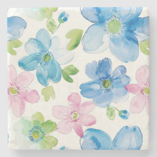 Chic Pink Blue Flowers Stone Coaster