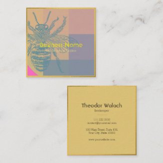 Chic Pink Blue Gold Bee Professional Square Business Card