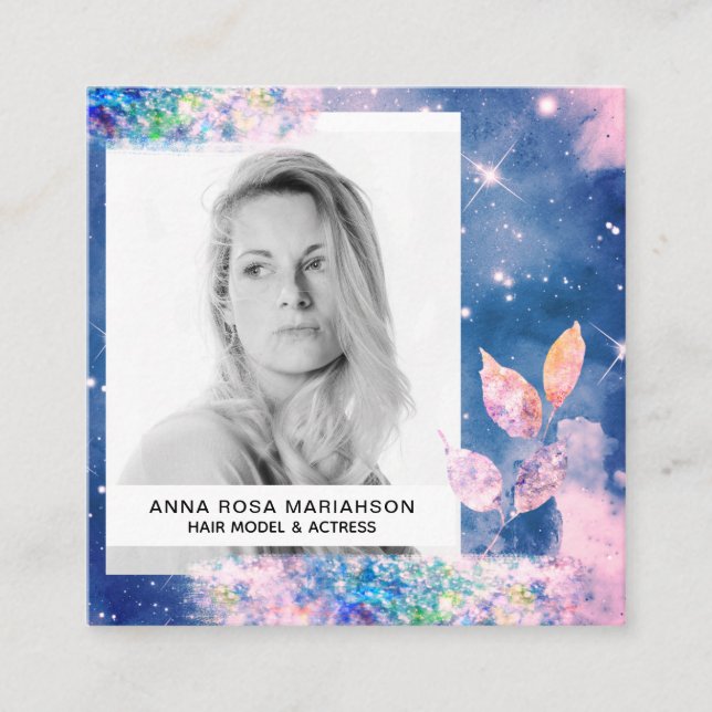 *~* Chic Pink Blue Hair Model Actress PHOTO Stars Square Business Card (Front)