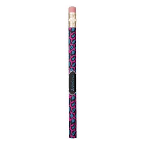 Chic PinkBlue Leopard Print Faux Diamond Monogram Pencil